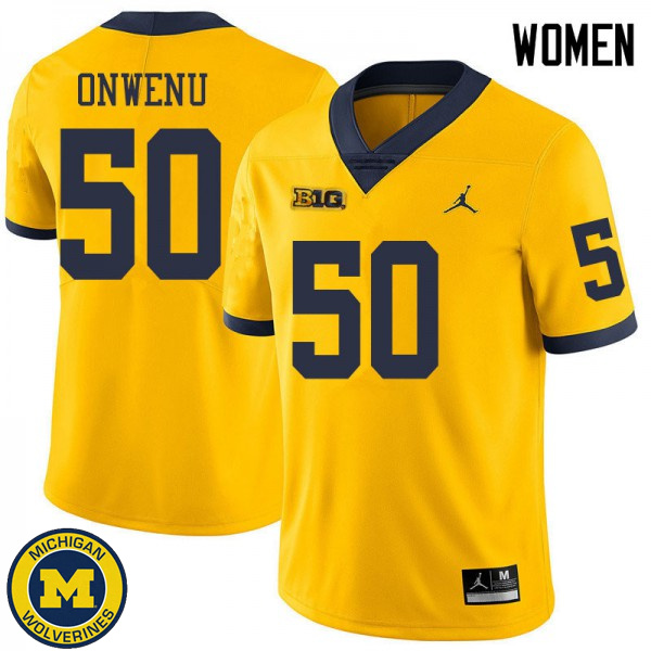 Women University of Michigan #50 Michael Onwenu Yellow Jordan Brand College Game Jersey